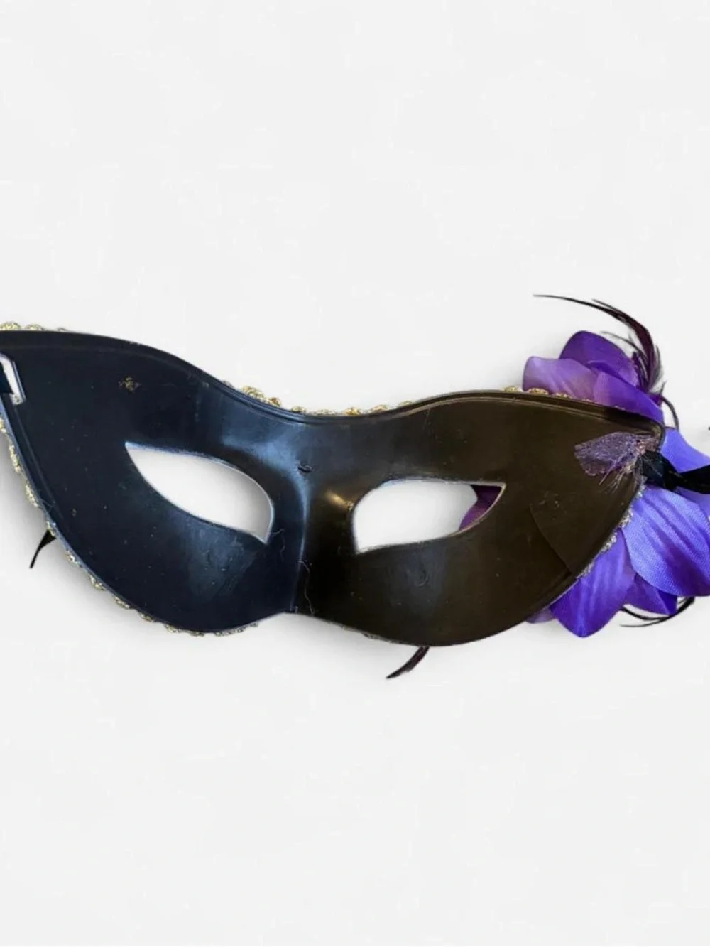 Purple and Gold Venetian Masquerade Eye Mask with Purple Flower Accent